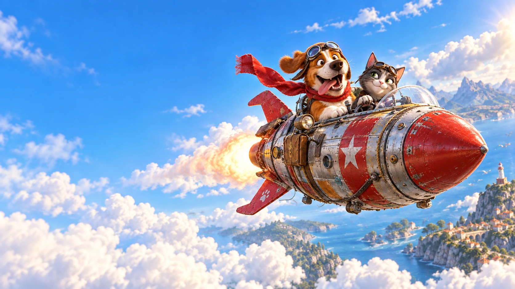 Ilustración promocional de una aventura entre nubes